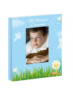 Libro para fotos Primera Comunion, Incluye espacio para colocar foto, detalles de la ceremonia, 7 hojas para dedicatorias entre