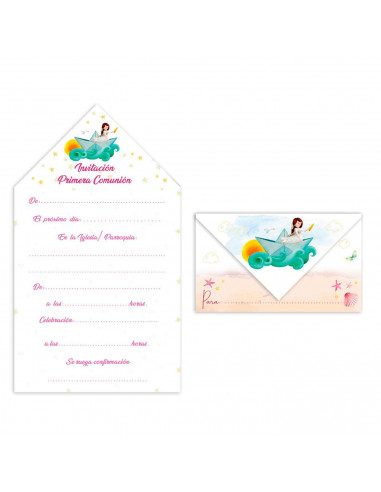 Cartas de invitaciones a la comunión de las niñas, 10 Unidades. Primera comunión, iglesia, niñas, familia. 8 x 13,5 x 1 cm