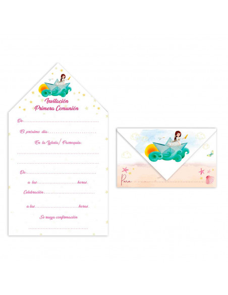 Cartas de invitaciones a la comunión de las niñas, 10 Unidades. Primera comunión, iglesia, niñas, familia. 8 x 13,5 x 1 cm