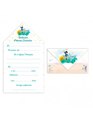 Cartas de invitaciones a la comunión de los niños, 10 Unidades. Primera comunión, iglesia, niños, familia. 8 x 13,5 x 1 cm