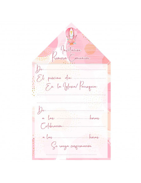 Cartas de invitaciones a la comunión de chicas, 10 Unidades. Primera comunion, iglesia, niñas, familia. 8 x 13,5 x 1 cm