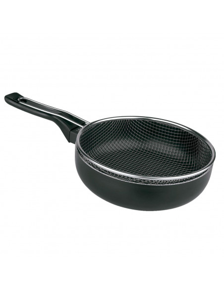 Tradineur - Sartén freidora con cesto y pico vertedor, 28 cm. Sartén antiadherente con cestillo de acero inoxidable, apta para t