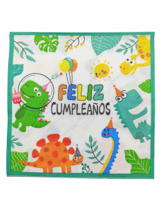 Pack de 12 servilletas infantiles de papel decoradas, feliz cumpleaños, dinosaurios, verde, niños, fiestas, celebraciones, 33 x