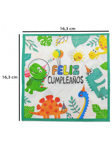 Pack de 12 servilletas infantiles de papel decoradas, feliz cumpleaños, dinosaurios, verde, niños, fiestas, celebraciones, 33 x