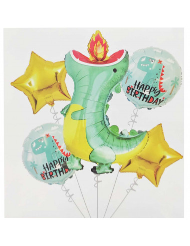 Set de 5 globos infantiles de helio decorados, látex, feliz cumpleaños, dinosaurios, estrellas, verde, niños, fiestas, celebraci
