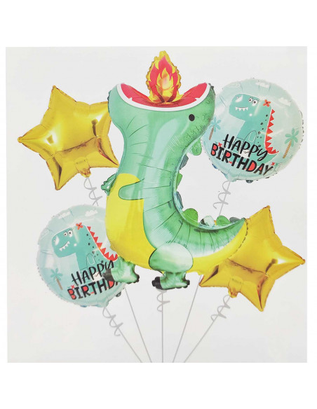 Set de 5 globos infantiles de helio decorados, látex, feliz cumpleaños, dinosaurios, estrellas, verde, niños, fiestas, celebraci