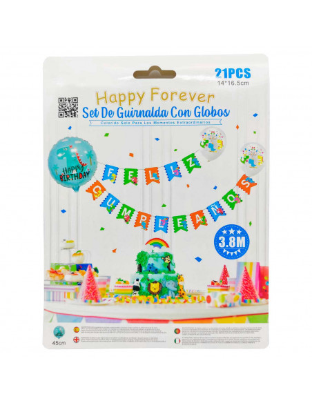 Set de guirnalda con globos coloridos de látex, feliz cumpleaños, dinosaurios, niños, fiestas, celebraciones (21 piezas, 3,8 met