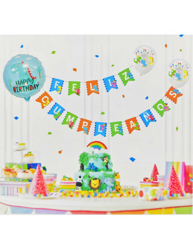 Set de guirnalda con globos coloridos de látex, feliz cumpleaños, dinosaurios, niños, fiestas, celebraciones (21 piezas, 3,8 met