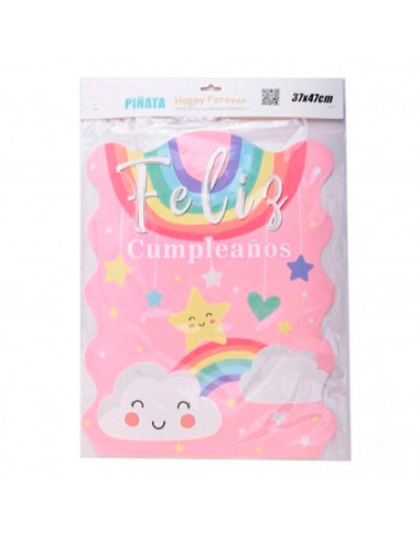 Piñata arco iris de cartón, feliz cumpleaños, para rellenar con golosinas, chuches, niños, decoración infantil para fiestas (Ros