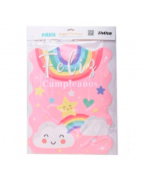Piñata arco iris de cartón, feliz cumpleaños, para rellenar con golosinas, chuches, niños, decoración infantil para fiestas (Ros