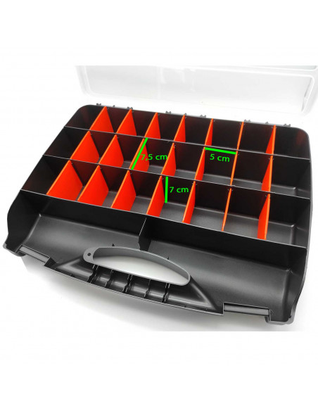 Tradineur - Maletín Organizador con asa y separadores N.º 28 - Fabricado en Plástico - 26 Compartimentos - Almacenamiento de her