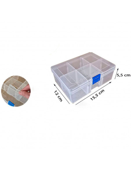 Caja organizadora de plástico nº 20, multiusos, con separadores, 6 compartimentos, almacenaje de tornillos, tuercas, accesorios