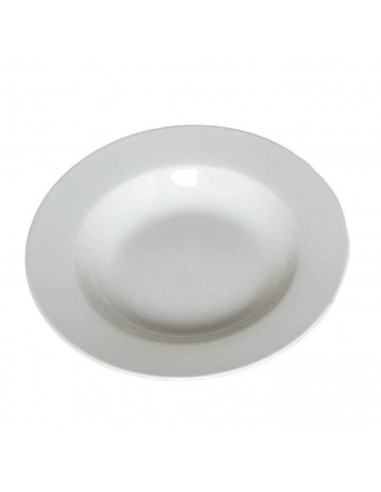 Plato hondo redondo color marfil fabricado en vidrio opal, ideal para servir postres, aperitivos o comidas, apto para lavavajill