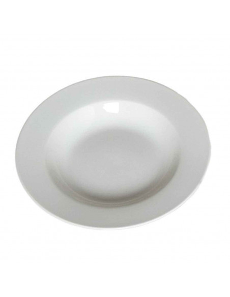 Plato hondo redondo color marfil fabricado en vidrio opal, ideal para servir postres, aperitivos o comidas, apto para lavavajill