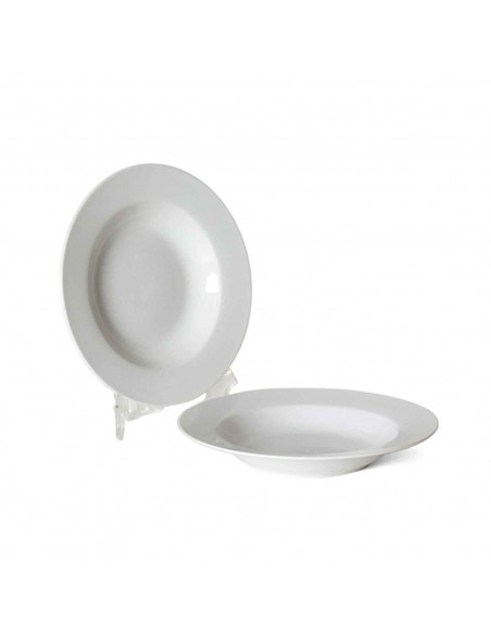 Plato hondo redondo color marfil fabricado en vidrio opal, ideal para servir postres, aperitivos o comidas, apto para lavavajill