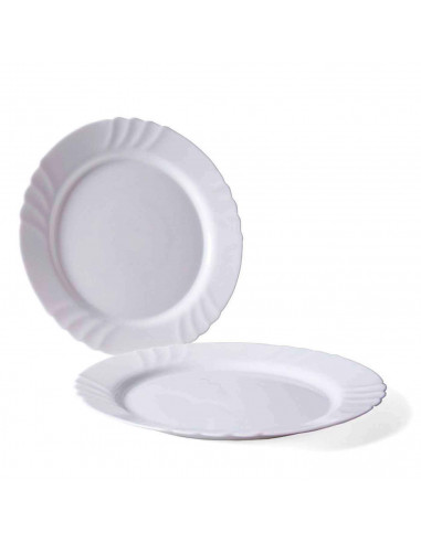 Fuente redonda llana "Ebro" fabricada en vidrio opal, ideal para servir postres o aperitivos, apto para lavavajillas. 2 x 32 cm