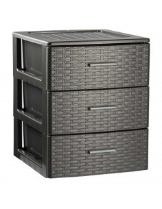 Plastic Forte - Cajonera de ordenación Rin Rattan con 3 cajones, plástico, torre de almacenaje multiusos, 46,5 x 39,5 x 36,5 cm,