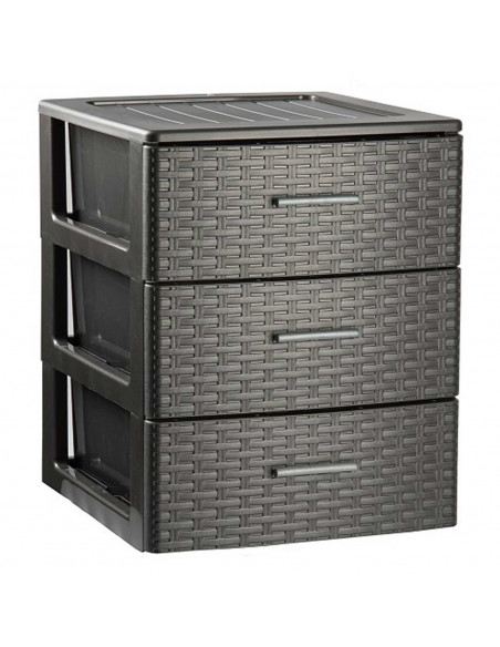 Plastic Forte - Cajonera de ordenación Rin Rattan con 3 cajones, plástico, torre de almacenaje multiusos, 46,5 x 39,5 x 36,5 cm,