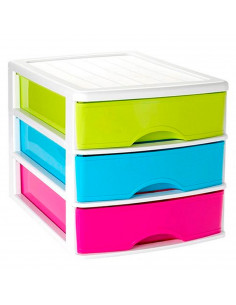 Tradineur - Cajonera de sobremesa con 3 cajones multicolor, plástico, torre de almacenaje multiusos, ordenación, hogar, 26 x 27 2