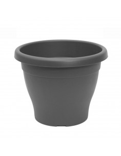 Tradineur - Maceta de plástico mediterránea, color gris, diámetro 25 cm, macetero para jardín exterior, terraza, balcón e interi