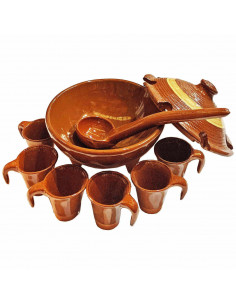 Tradineur - Mini Juego de queimada de barro artesanal, modelo mini individual, artesanía tradicional gallega, incluye cuenco, 6