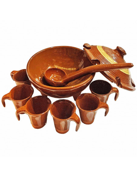 Tradineur - Mini Juego de queimada de barro artesanal, modelo mini individual, artesanía tradicional gallega, incluye cuenco, 6