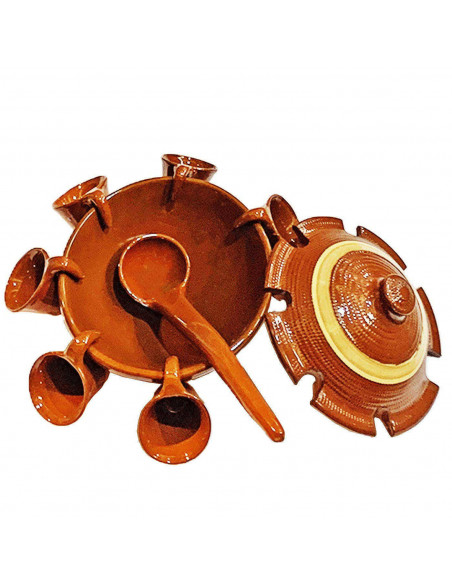 Tradineur - Mini Juego de queimada de barro artesanal, modelo mini individual, artesanía tradicional gallega, incluye cuenco, 6