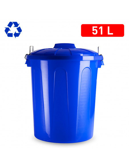 Tradineur - Cubo de basura de plástico con asas metálicas, contenedor de residuos, papelera con tapa, reciclaje, industrial, fab