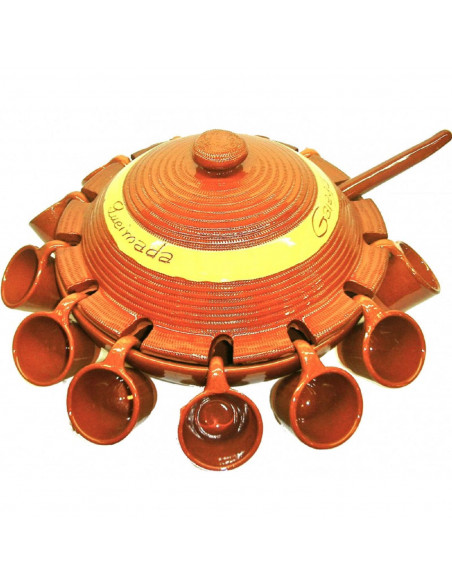 Tradineur - Juego de queimada de barro con tapa 12 tazas y cucharón, artesanía gallega tradicional, fabricado a mano, marrón, id
