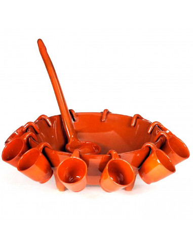 Tradineur - Juego de queimada de barro con tapa 12 tazas y cucharón, artesanía gallega tradicional, fabricado a mano, marrón, id
