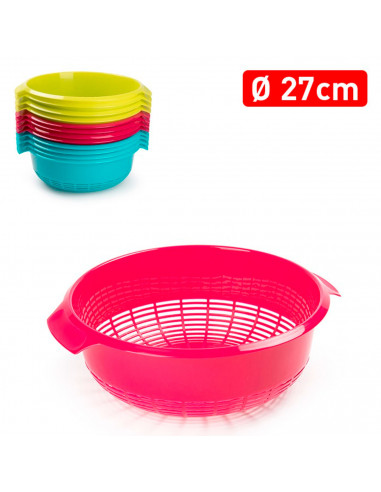 Tradineur - Escurreverduras de plástico con asas, colador, cesta de drenaje de frutas, verduras, pasta, cocina, Ø 27 cm, color a
