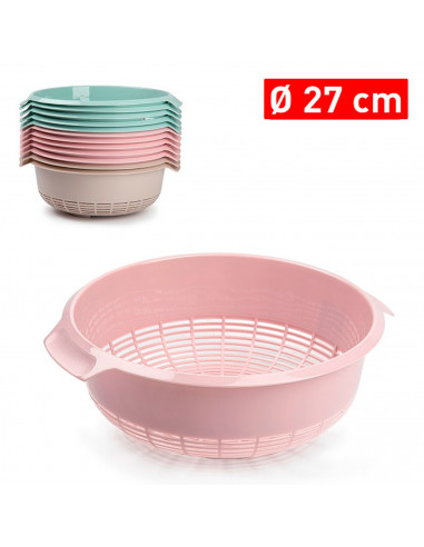 Tradineur - Escurreverduras de plástico con asas, colador, cesta de drenaje de frutas, verduras, pasta, cocina, Ø 27 cm, color a