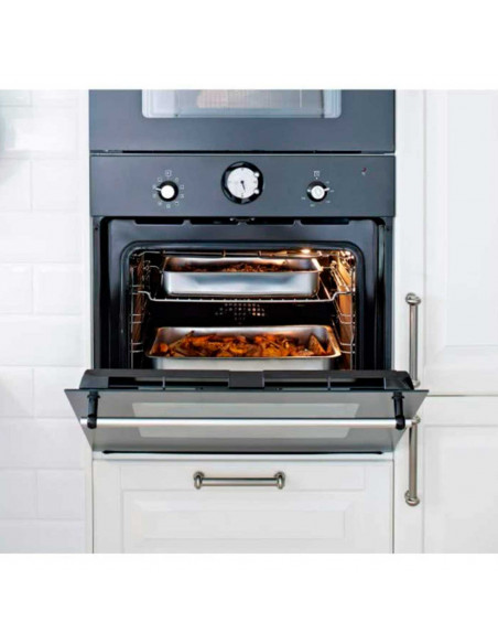 Tradineur - Bandeja de horno de acero inoxidable con grill y asas abatibles, fuente rectangular para asar con rejilla, rustidera