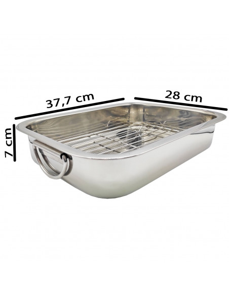 Tradineur - Bandeja de horno con grill y asas abatibles, acero inoxidable, fuente rectangular para asar con rejilla, rustidera d