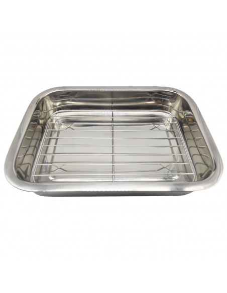 Tradineur - Bandeja de horno con grill y asas abatibles, acero inoxidable, fuente rectangular para asar con rejilla, rustidera d