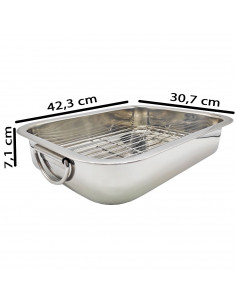 Tradineur - Bandeja de horno con asas abatibles y grill, acero inoxidable, fuente rectangular para asar con rejilla, rustidera d 2